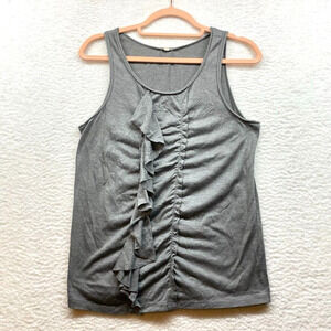 J Crew Tank Top Womens XS Gray Ruffle Lightweight Stretch Scoop Neck 28437